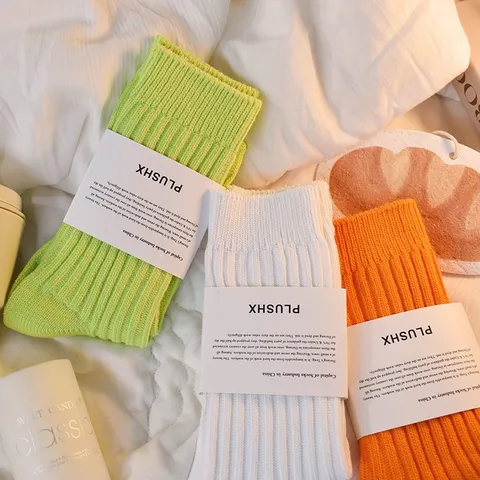 Unisex Solid Color Striped Crew Socks Japanese Streetwear Casual Polyester Blend Sports Long Socks