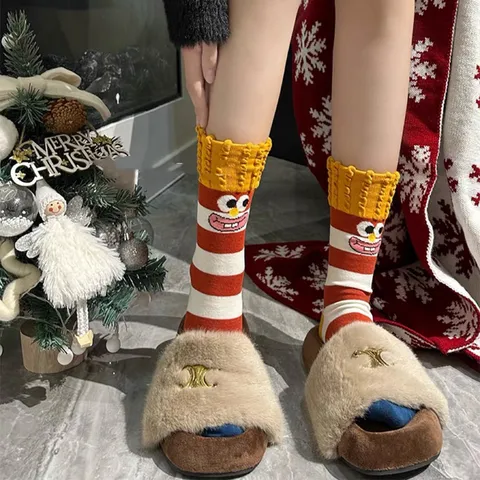 Women's Cute French Fries Embroidered Mid-Tube Socks Cotton Trendy Niche Design Casual Sweet Lace Long Socks