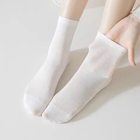 Women's Thin Breathable Mid Tube Socks Spring Summer Casual Solid Color Viscose Mulberry Silk Mesh Casual Socks