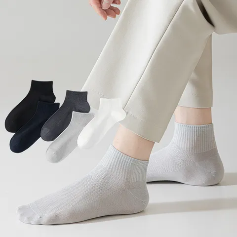 Men's Summer Thin Mesh Breathable No Show Socks Solid Color Viscose Silk Blend Casual Low Cut Ankle Socks