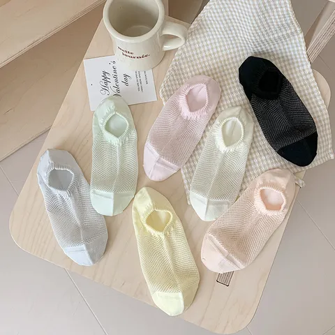 Women Summer Thin Mesh Breathable No Show Socks Solid Color Low Cut Invisible Socks Casual Daily Short Socks