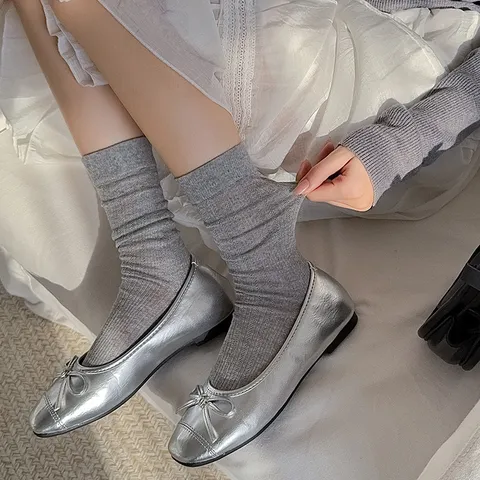 Women's Casual Cotton Blend Mesh Crew Socks Breathable Solid Color Slouch Socks Spring Summer Daily Fashion Hosiery