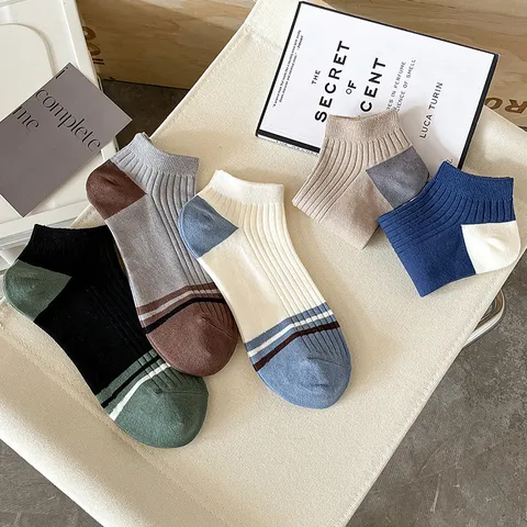 Men's Casual Colorblock Low Cut Boat Socks Breathable Cotton Short Socks Spring Summer Daily Athletic Socks