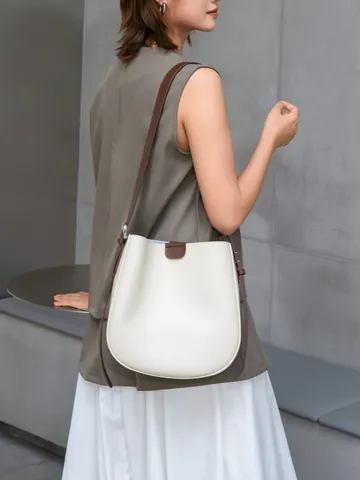 Women's Genuine Leather Retro Bucket Bag All-Match High-End Light Luxury Single Shoulder Commuter Crossbody Bag