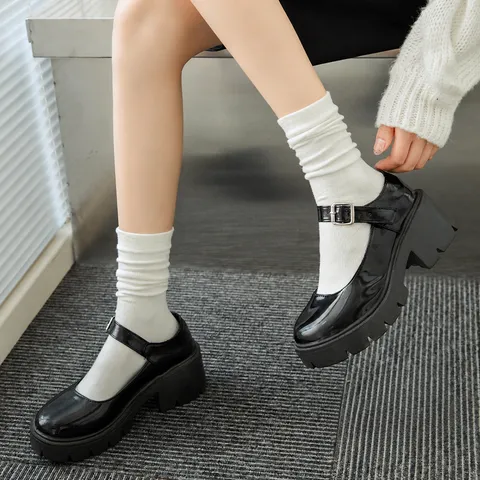 Women's Casual Pure Cotton Mid-Calf Crew Socks Solid Color Loose Top Breathable Soft Daily Fashion Hosiery