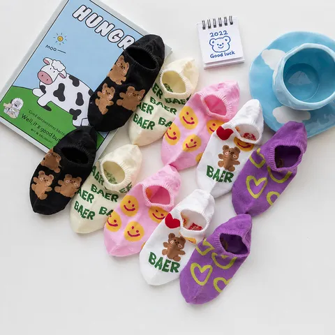 Women's Cute Cartoon Cotton Boat Socks Japanese INS Trend Low Cut Short Socks Casual Breathable Sweat Absorbent Daily