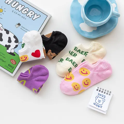 Women's Cute Cartoon Cotton Boat Socks Japanese INS Trend Low Cut Short Socks Casual Breathable Sweat Absorbent Daily