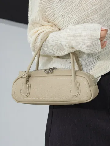 Genuine Leather Vintage Underarm Bag For Women High Texture Niche Handbag Simple Solid Color Shoulder Bag Baguette Bag
