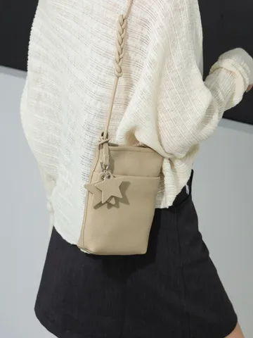 Genuine Leather Crossbody Mobile Phone Bag Women Minimalist Solid Color Small Shoulder Bag With Star Pendant Daily
