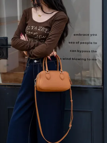 Genuine Leather Boston Bag For Women Retro Mini Handbag Top Handle Crossbody Shoulder Pillow Bag Fashion Chic Purse