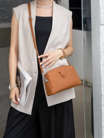 Genuine Leather Fashion Top Layer Cowhide Shoulder Bag Mini Women Crossbody Bag Elegant Daily Matching Shell Shape Handbag