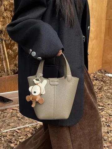 Women Genuine Leather Bucket Bag Urban Minimalist Top Handle Shoulder Crossbody Bag Fashion Casual Daily Handbag
