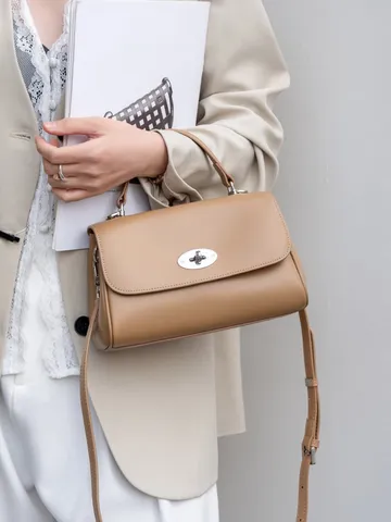 Women Genuine Leather Top Handle Bag Vintage Lock Closure Shoulder Crossbody Bag Casual Fashion Handbag