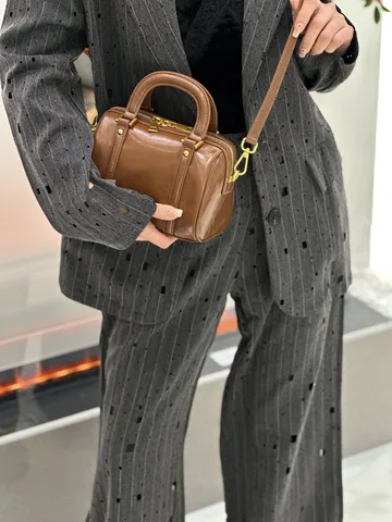 Retro Genuine Leather Boston Bag For Women Oil Wax Cowhide Crossbody Handbag Top Handle Casual Satchel Purse