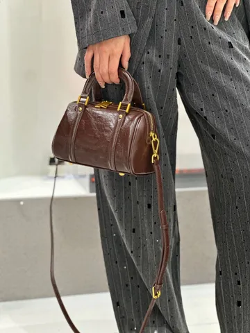 Retro Genuine Leather Boston Bag For Women Oil Wax Cowhide Crossbody Handbag Top Handle Casual Satchel Purse