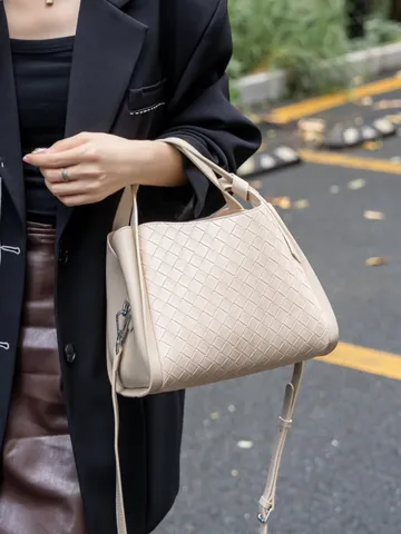 Women's Genuine Leather Shoulder Crossbody Bag Urban Minimalist Woven Pattern Daily Casual Handbag Purse