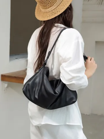 Women Genuine Leather Hobo Bag Soft Top Layer Cowhide Casual Commuting Shoulder Bag Tote Crossbody Handbag