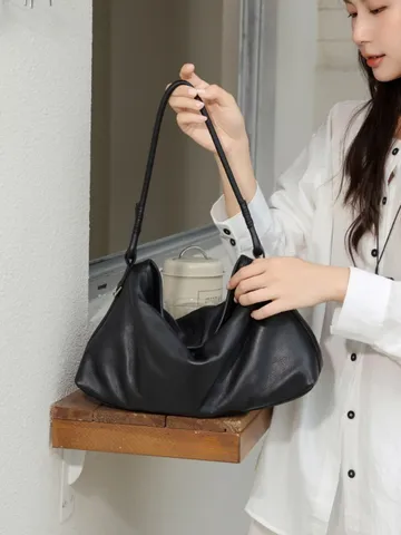 Women Genuine Leather Hobo Bag Soft Top Layer Cowhide Casual Commuting Shoulder Bag Tote Crossbody Handbag