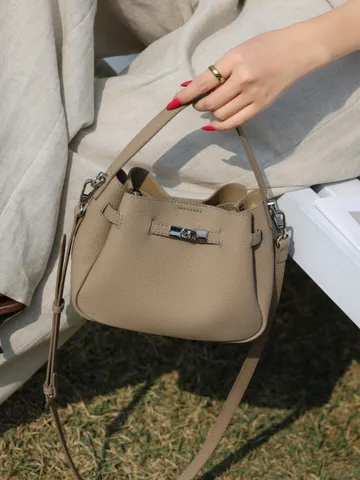 Mini Genuine Leather Bucket Bag For Women Vintage Kelly Style Top Handle Crossbody Bag Casual All-Match Small Handbag