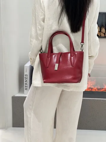 Genuine Leather Bucket Bag For Women Vintage Top Layer Cowhide Handbag Large Capacity Crossbody Casual Basket Bag