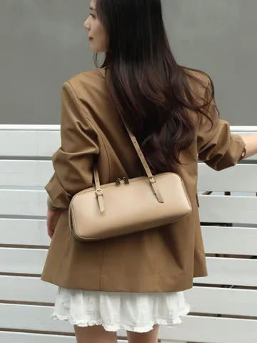 Women Genuine Leather Bowling Bag Minimalist Shoulder Crossbody Underarm Bag First Layer Cowhide Fashion Handbag