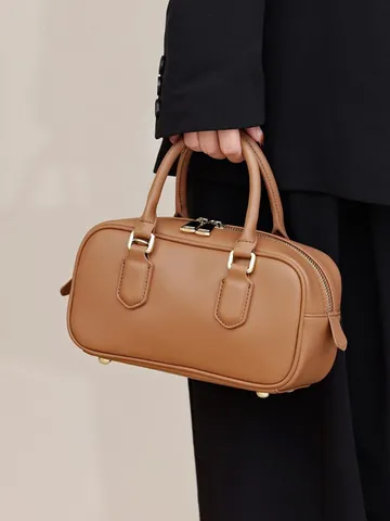 Women Genuine Leather Boston Bag Niche Pillow Handbag Fashion Solid Color Casual Shoulder Crossbody Bag Daily Commute