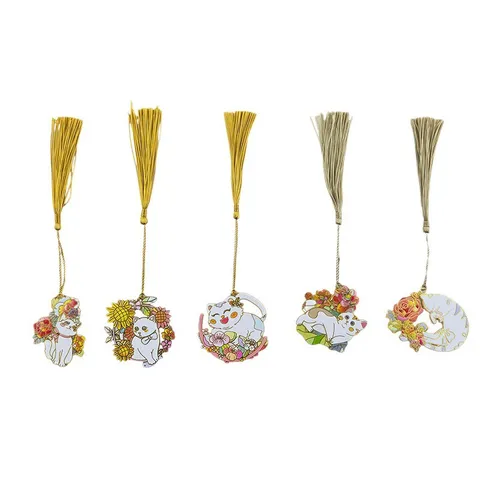 Cute Metal Cat Bookmark With Tassel Golden Enamel Literary Student Gift Vintage Reading Page Marker Stationery