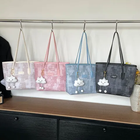 Μεγάλη Τσάντα Tote Μετακίνησης Γυναικεία από Δέρμα PU Γεωμετρική Εκτύπωση Τσάντα Ώμου Casual Τσάντα Underarm Με Κρεμαστό Συννεφάκι