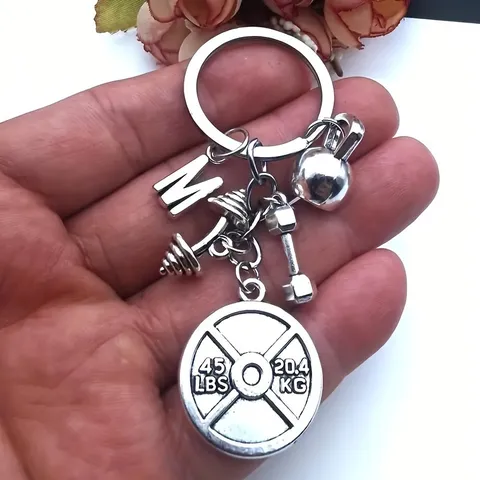 Fitnessgeräte Schlüsselanhänger Hantel Kurzhantel Kugelhantel Gewichtheben Gym Schlüsselanhänger Silber Metall Schlüsselring