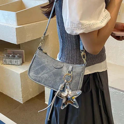 Γυναικείο Μοντέρνο Δερμάτινο Τσαντάκι PU Casual Μονόχρωμη Τσάντα Ώμου με Κρεμαστό Αστέρι