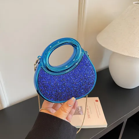 Μοδάτη Τσάντα Ώμου Crossbody από Ακρυλικό με Πούλιες Μεταλλική Λαβή Δαχτυλίδι Μίνι Βραδινή Τσάντα Γυναικεία Τσάντα Χειρός με Αλυσίδα