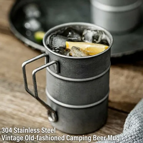 304 Edelstahl Retro Industriestil Becher Kreative Bier Tasse Outdoor Camping Wasser Tasse Kaffee Tasse Metall Becher