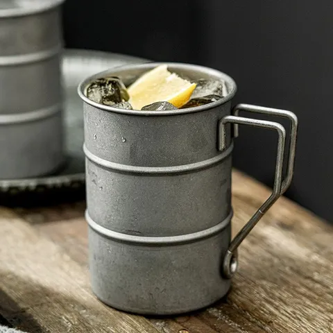 304 Edelstahl Retro Industriestil Becher Kreative Bier Tasse Outdoor Camping Wasser Tasse Kaffee Tasse Metall Becher