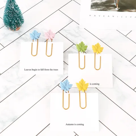 Cute Maple Leaf Shaped Plastic Coated Paper Clips Colorful Metal Bookmarks For Office School Supplies Stationery