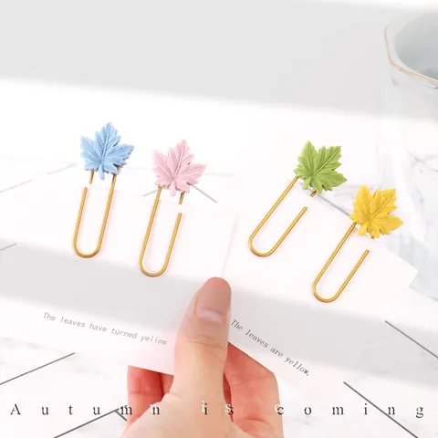 Cute Maple Leaf Shaped Plastic Coated Paper Clips Colorful Metal Bookmarks For Office School Supplies Stationery