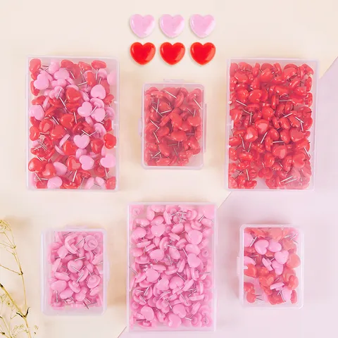 Creative Heart Shaped Flat Push Pins Plastic Decorative Thumbtacks For Cork Board Photo Wall Map Office School Supplies