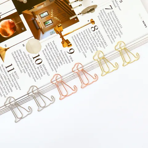Creative Cute Puppy Shaped Metal Paper Clips Animal Shape Office School Decorative Paperclip Gold Silver Rose Gold