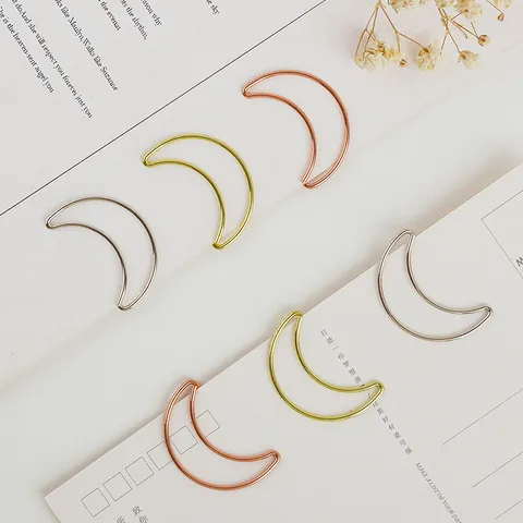 Creative Moon Shape Metal Paper Clips Cute Bookmark Stationery Office Supplies Assorted Color Paperclip Set