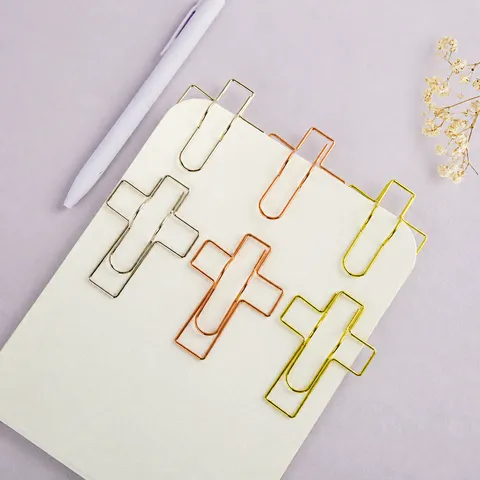 Creative Cross Shape Metal Pen Clip Bookmark Notebook Accessory Decorative Office School Stationery Holder