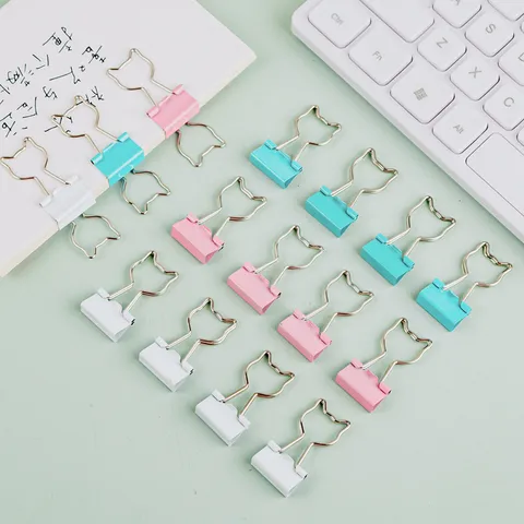 Cute Cat Metal Binder Clips Morandi Color Office Stationery Paper Clamps Decorative Metal Clips For School Office