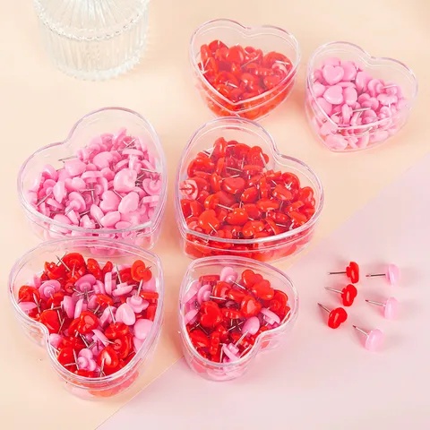 Creative Heart Shaped Push Pins With Plastic Box Cute Colorful Thumb Tacks For Photo Wall Cork Board Office Supplies