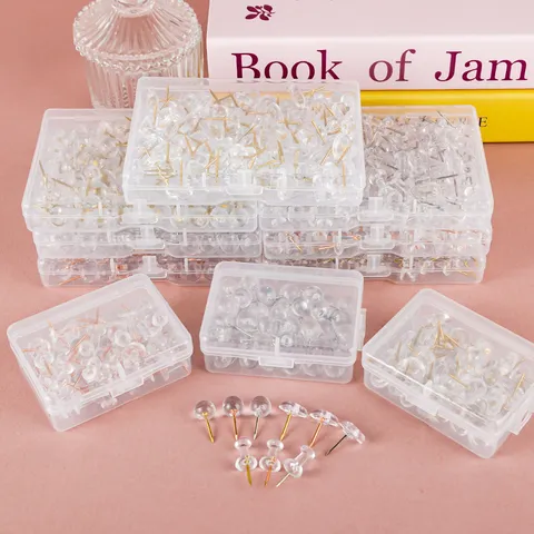 Transparent Push Pins Plastic Thumb Tacks With Metal Pins Assorted Shapes For Cork Board Photo Wall Office Stationery