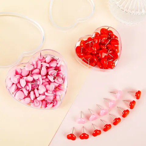Creative Heart Shaped Push Pins With Plastic Box Cute Colorful Thumb Tacks For Photo Wall Cork Board Office Supplies