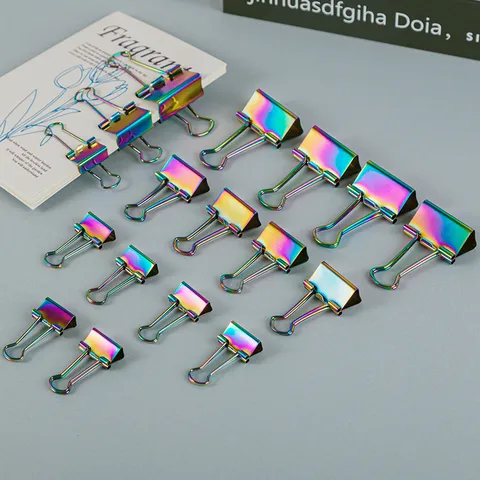 Colorful Metal Binder Clips Iridescent Rainbow Paper Clamps Multicolored Document Clips For Office And School