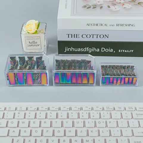 Colorful Metal Binder Clips Iridescent Rainbow Paper Clamps Multicolored Document Clips For Office And School