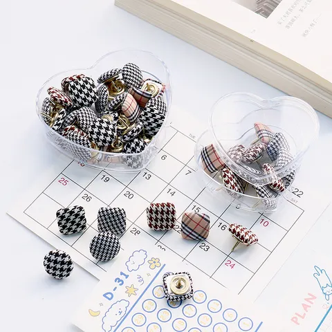 Classic Houndstooth And Plaid Fabric Thumbtacks Decorative Push Pins For Cork Board Photo Wall Message Board