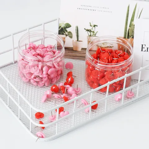 Creative Heart Shaped Push Pins Colorful Plastic Thumbtacks With Clear Storage Barrel For Cork Board Office School Home Wall Decor