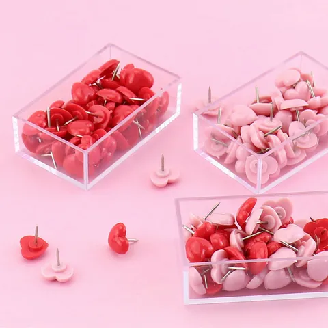 Cute Heart Push Pins Plastic Decorative Thumbtacks Colorful Cork Board Pins With Clear Storage Box For Office Home School