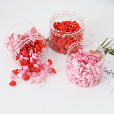 Creative Heart Shaped Push Pins Colorful Plastic Thumbtacks With Clear Storage Barrel For Cork Board Office School Home Wall Decor