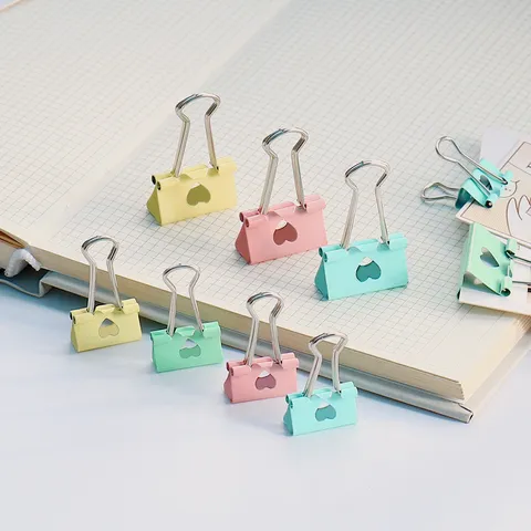 Creative Heart Hollow Metal Binder Clips Colorful Long Tail Paper Clamps For Office School Stationery